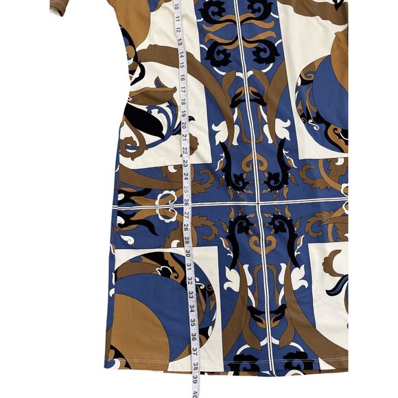 J. McLaughlin Dress Catalina Cloth 3/4 Sleeve Blue Tan White Abstract Women XL - Picture 5 of 8